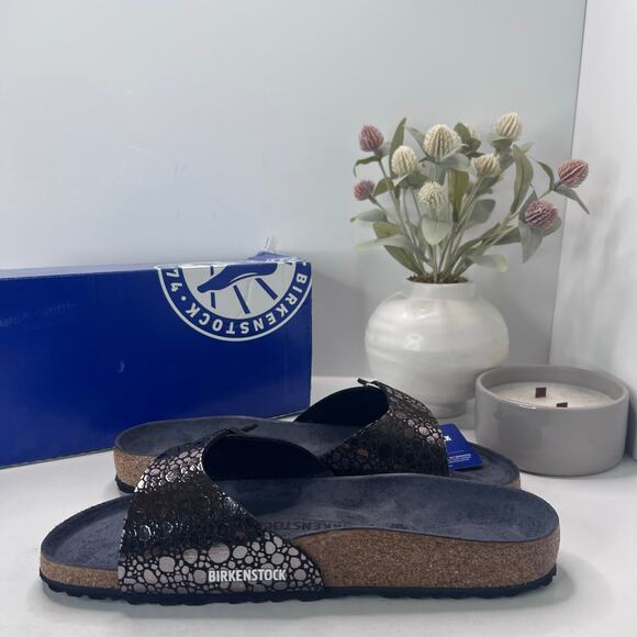 Birkenstock Madrid BS Birko Flur Sandal Metallic Stone Black Men 10/EU 43 NWB